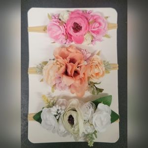 Infant Baby Girl Headbands Set of 3 Floral Headpieces Handmade